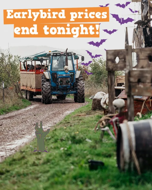 Last chance to snag those early bird Spookyard tickets 👻

If you want to join us on the farm for a zombie takeover, fancy dress competitions, spooky tractor rides, and so much more at an absolute bargain ticket price, you will want to be quick 👀

📍 Countryside Adventure, Over Farm, GL2 8DB
💰 Savings of £4 per person end tonight!
