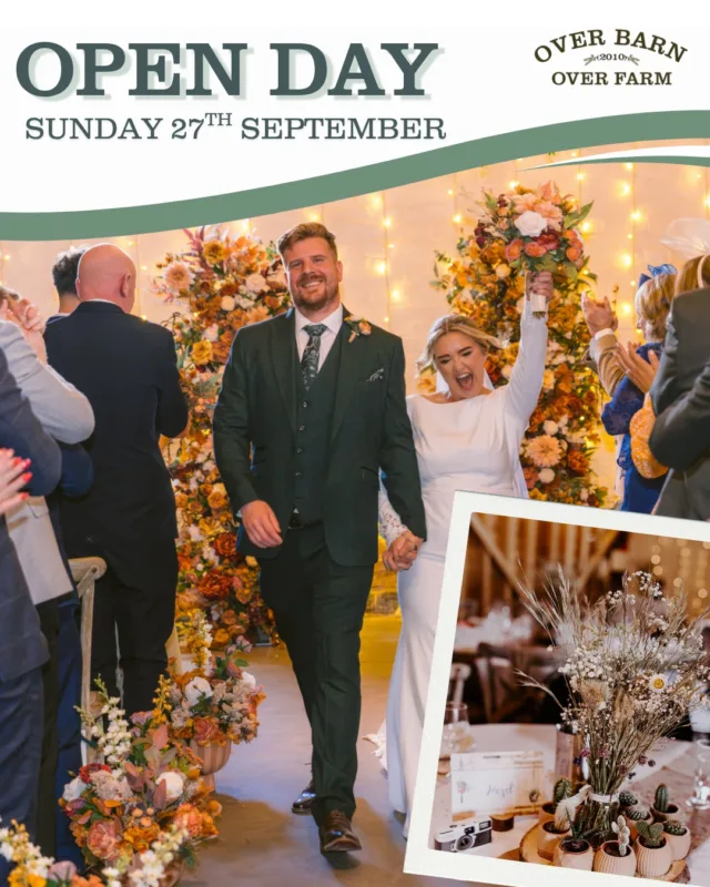 🍂 Last chance to join us...

Our Autumn Wedding Open Day is taking place this Sunday, 27th September, and we’d love to welcome you to Over Barn.

If you’re just starting to plan your wedding, this is the perfect opportunity to explore our beautiful former 19th-century grain barn in a relaxed setting and start picturing what your day could look like.

You’ll also have the chance to meet some of our wonderful wedding suppliers, chat with Josh and Jordan, ask questions and maybe even tick a few more wedding to-dos off your list while you’re here.

📅 Sunday 27th September 2026

@damianwills_photography Main photo snap 📸✨ 

There’s still time to book your place via the link in our bio 🤍