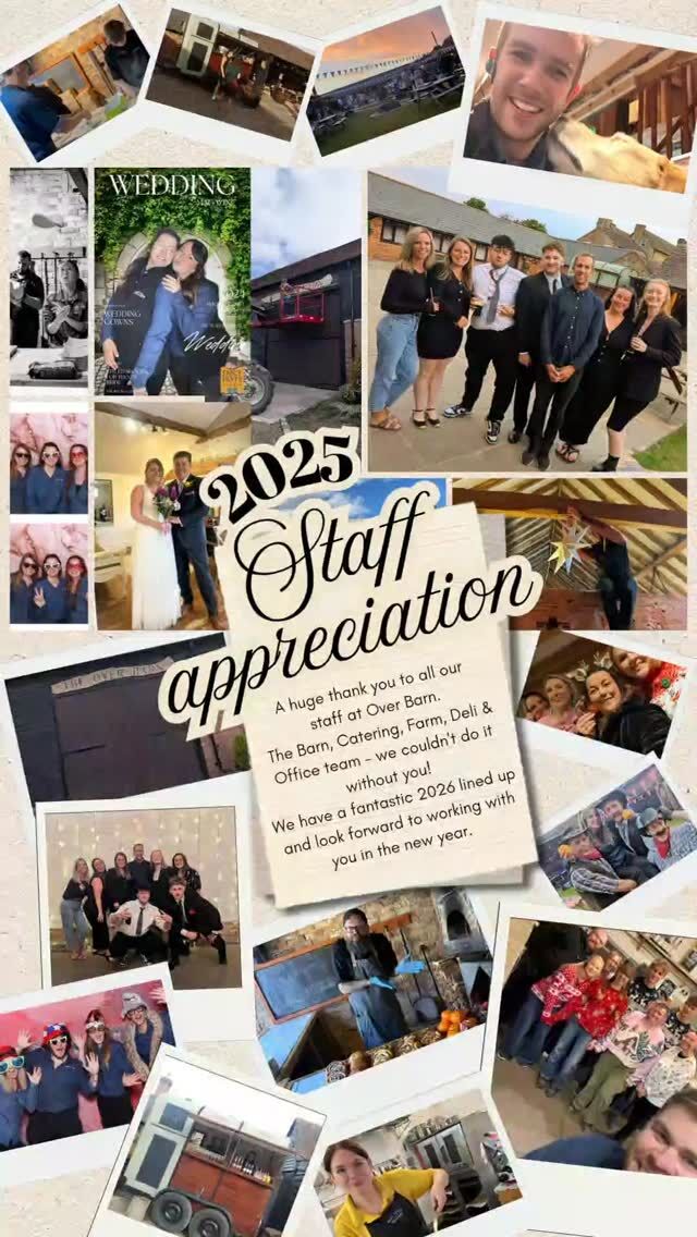 Before the year is at an end ... 
We would like to thank our staff. 🩷

We hope you will agree that the staff at Over Barn work extremely hard and you can see it in what they do. 

From Josh and the barn team working endless hours to create the most magical days for our couples. To the farm team keeping the barn in one piece with their endless to do lists! 

Thank you to Steve and the catering/deli team - producing top quality, delicious food every time. And a huge thank you to all the guys behind scenes making the barn what it is today. 

I can only speak on behalf of myself (Jordan) and Josh (although I know many of our staff will agree 😊) but we absolutely love our job and can't wait for the weddings and events of 2026 to begin. 

Thank you to our wonderful staff and a
 happy new year to all 🎆